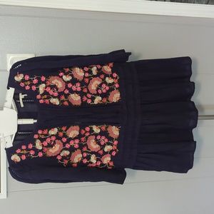 Anthropology Floreat embroidered navy top